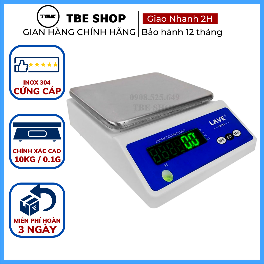 Cân Tiểu Ly Điện Tử 10kg 0.1g Lave Sạc Điện Độ Pin Trâu Chính Xác Cao Đến 0.1g Mặt Cân Inox 304 ( Bảo Hành 1 Năm )