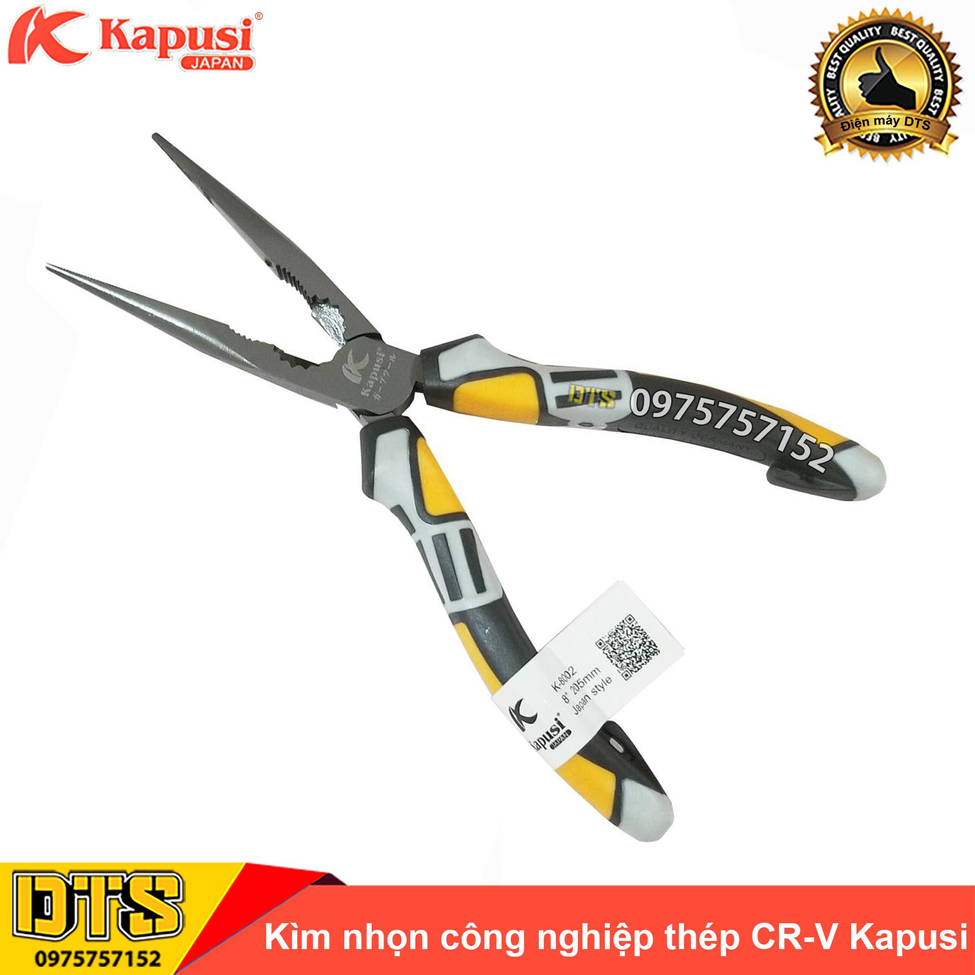 Kìm nhọn công nghiệp Kapusi JAPAN thép cao cấp CR-V 8 inch (205mm), thiết kế tiên tiến tiết kiệm 30% lực bấm