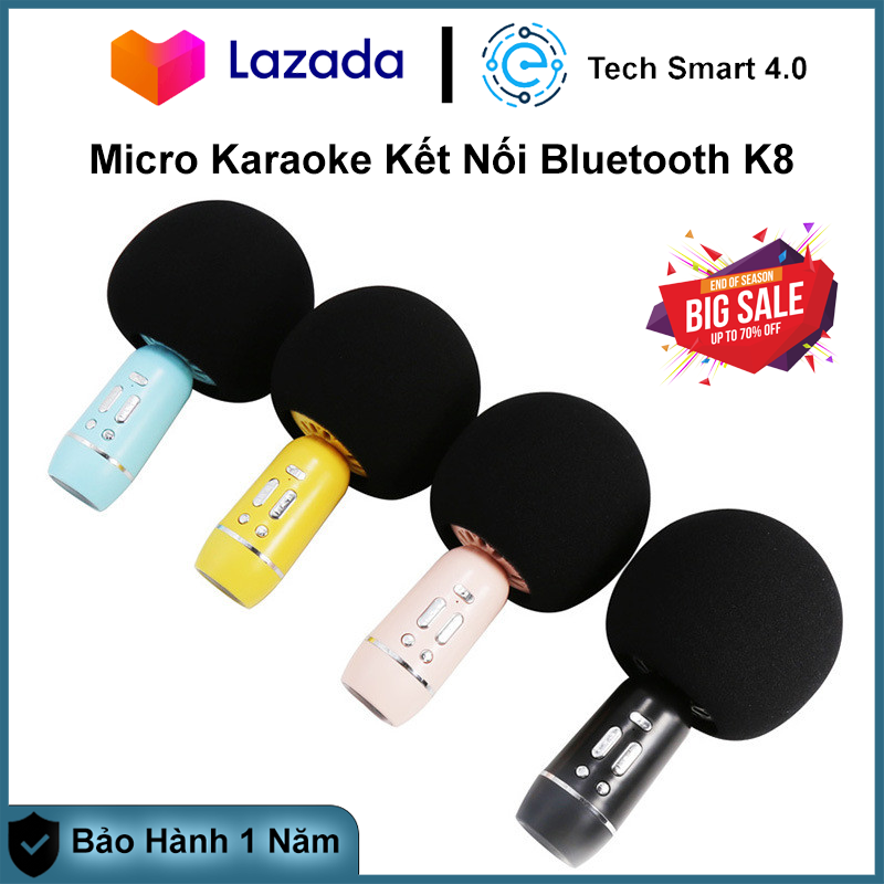 Mic Karaoke Bluetooth , Mic Hát karaoke kết nối Bluetooth không dây K8 - micro không dây, micro karaoke bluetooth, micro live stream, micro không dây bluetooth ( Bảo Hành 1 Năm )