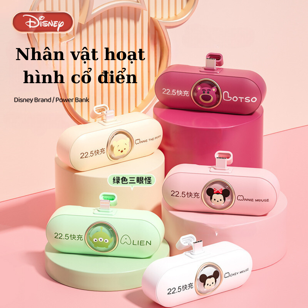 Sạc pin dự phòng 5000 mah, begama, disney 08, sạc dự phòng không dây, sạc nhanh đa năng giá rẻ mini, điện thoại iphone androi