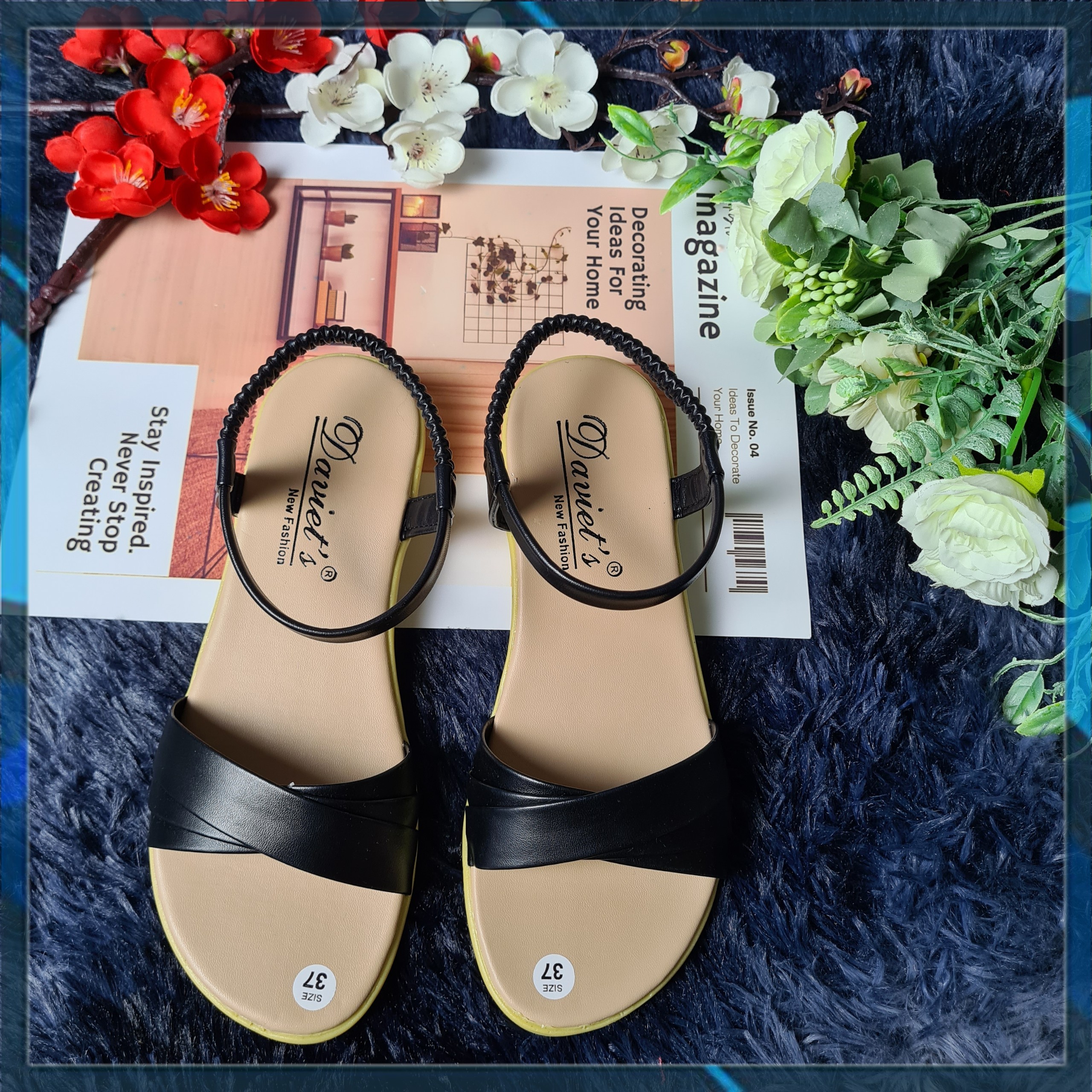 Giày sandal nữ đế bệt quai chéo, dép quai hậu nữ đẹp đi học đi làm