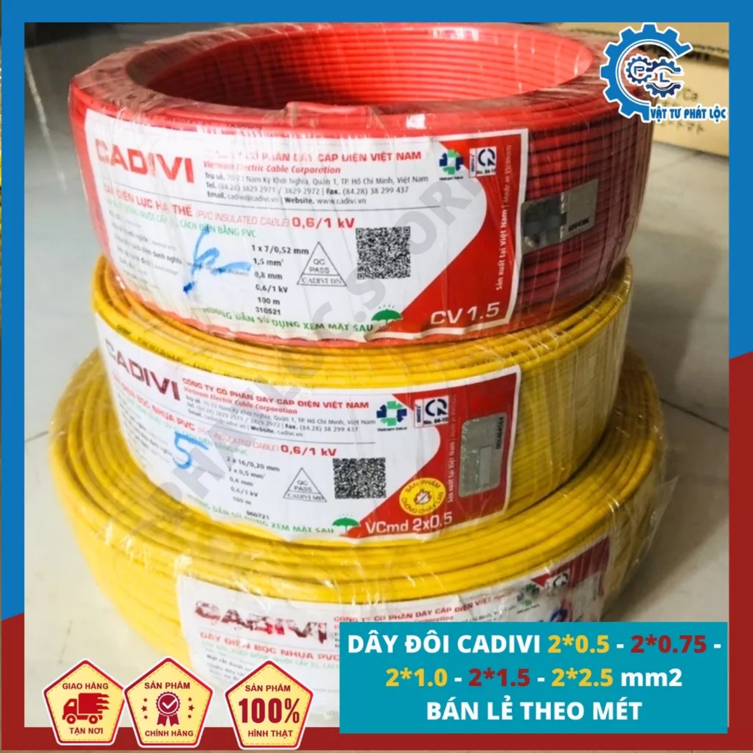 Dây điện đôi mềm vcmd cadivi / 2x0.5 - 2x0.75 - 2x1.0 - 2x1.5 -2x2.5