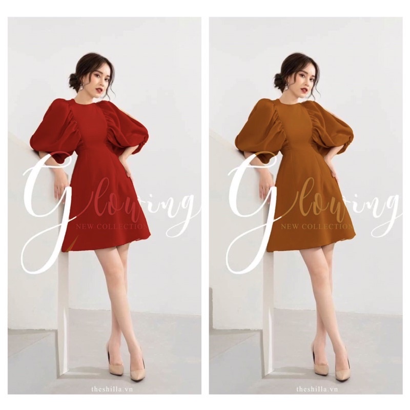 Váy đầm dự tiệc cổ tròn tay phồng