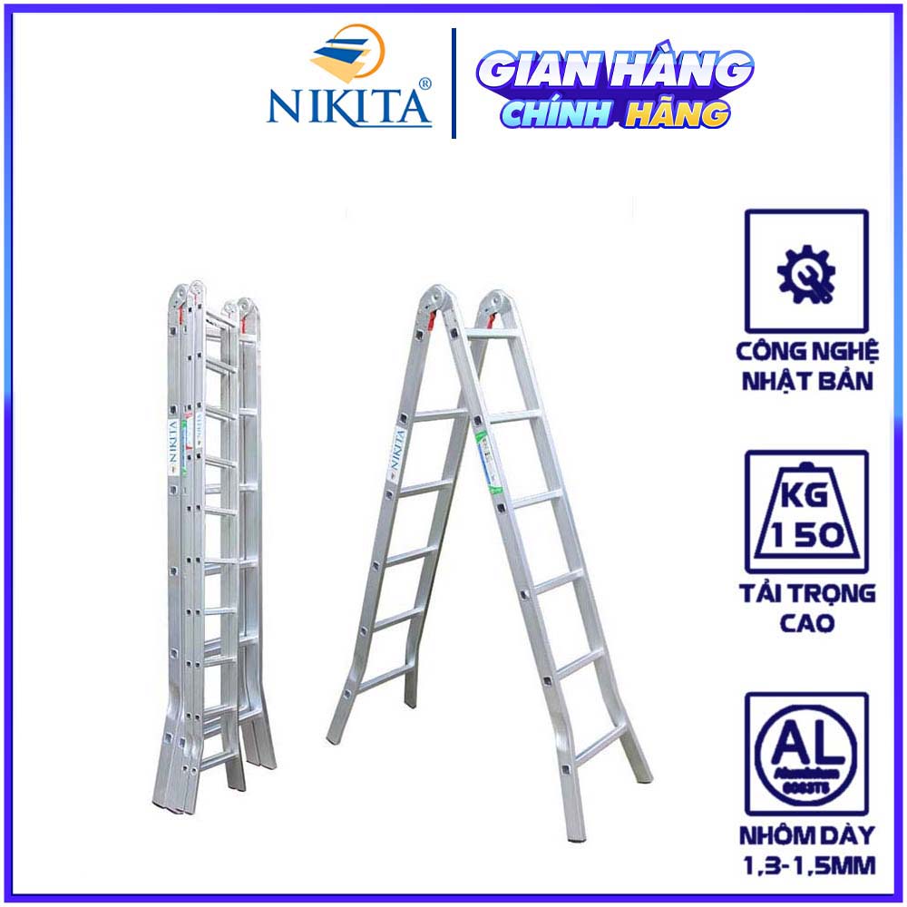 Thang nhôm xếp, thang gấp chữ A 1.45m - chữ I 3m