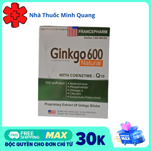 Ginkgo 600mg Natural with Coenzym Q10 - Viên uống hoạt huyết dưỡng não, Hộp 100 viên