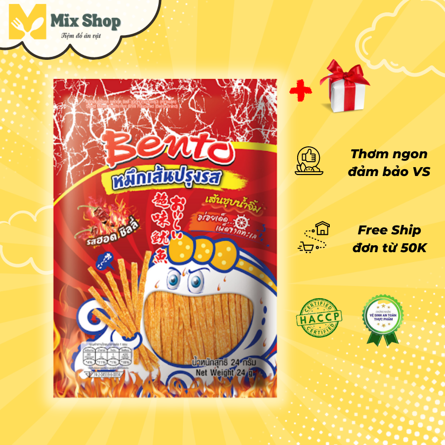 Mực Bento sợi sốt cay Thái Lan gói 24g, Snack Bento tẩm gia vị sốt cay thượng hạng