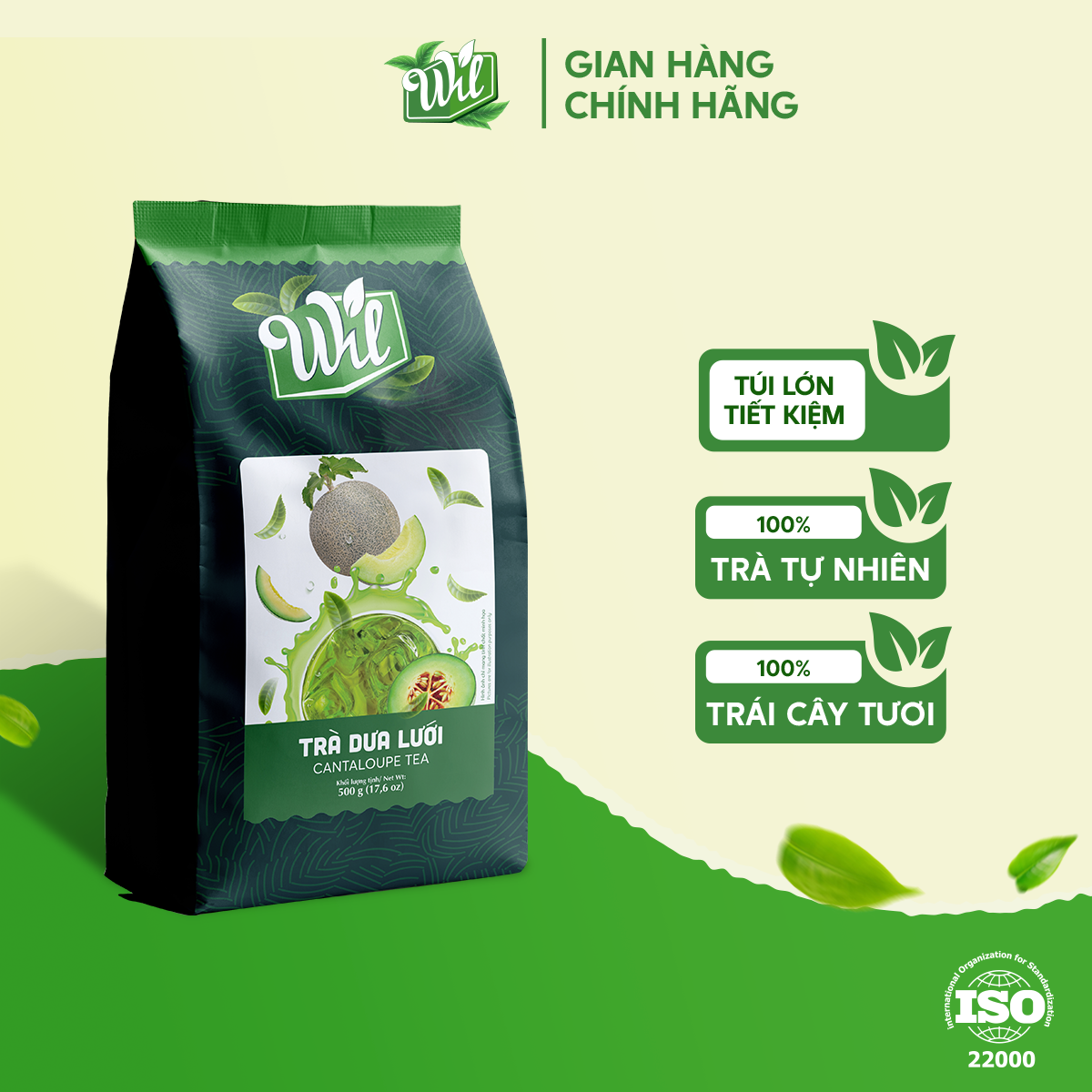 Trà dưa lưới Wil hòa tan pha chế đồ uống thanh mát, giải khát túi 500g