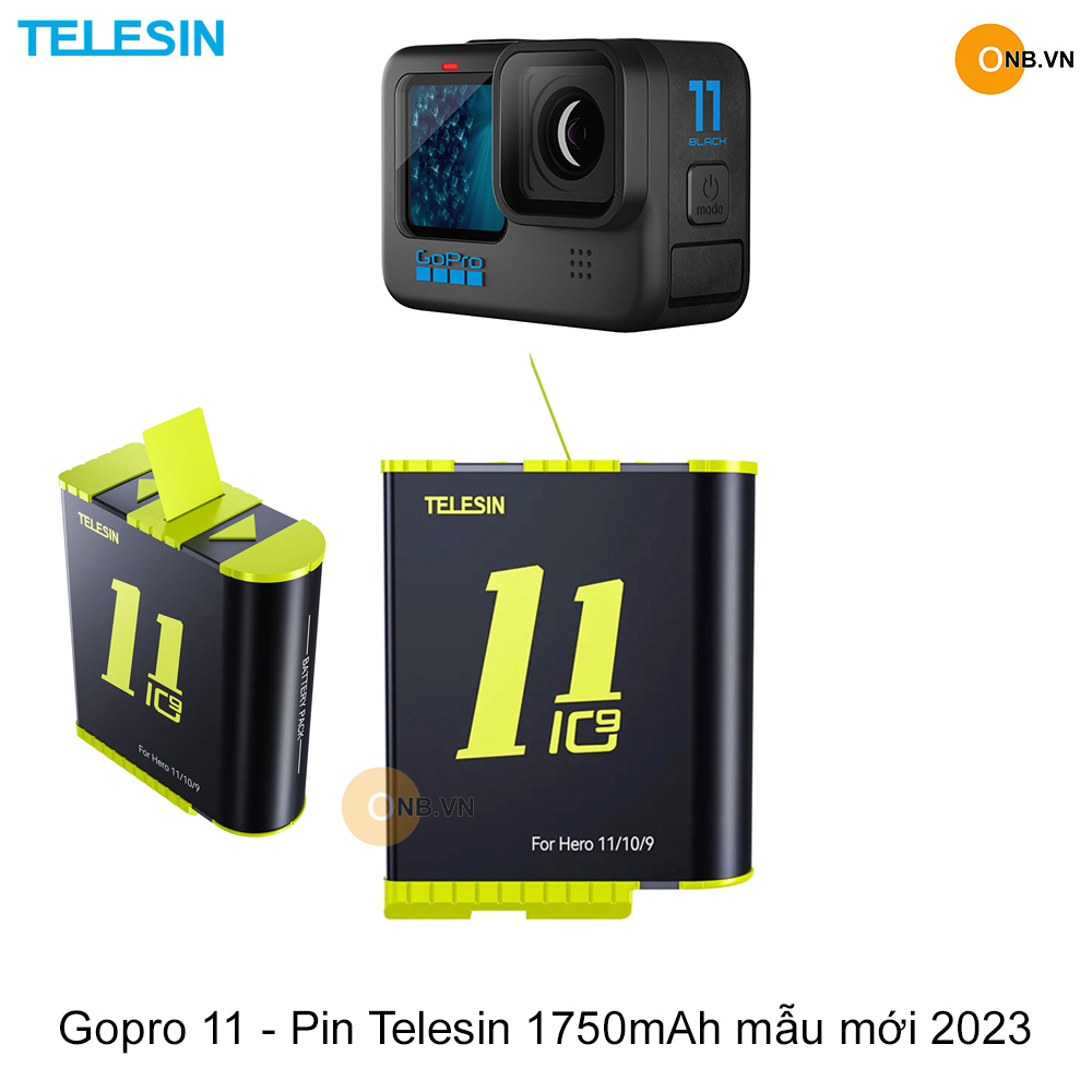 Gopro 11 10 9 pin Telesin tem vàng mẫu mới 1750mAh