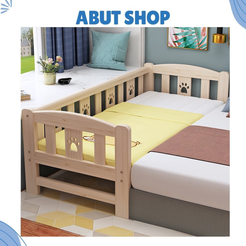 Giường gỗ cho bé kích thước 200 x 100 x 40cm ( D*R*C), giường gỗ ghép với giường bố mẹ, giường gỗ chắc chắn dễ dàng lắp đặt, giường trẻ em, giường cho bé an toàn, Baby Bed- ABUT SHOP