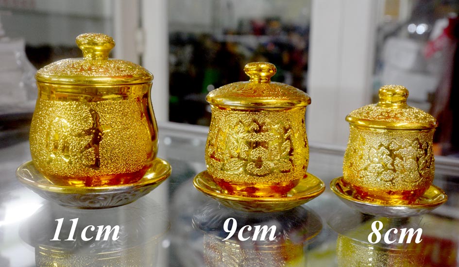 Ly nước thờ cúng kim sa vàng-Chung đại bi có nắp