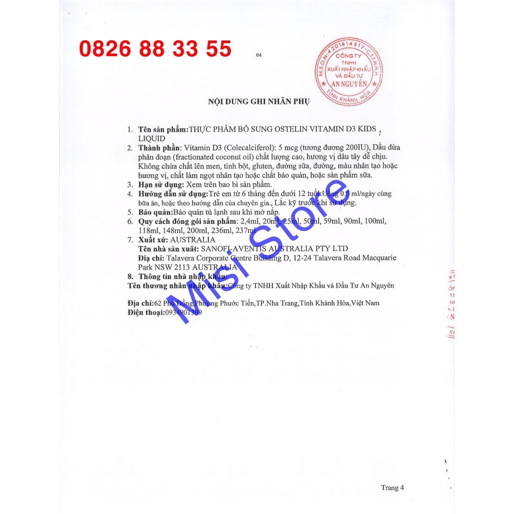 Vitamin D3 Ostelin 2,4ml 400iu dạng giọt cho bé từ sơ sinh 9 (0 - 12 tuổi) của Úc - 80 giọt (đủ bill Chemist)