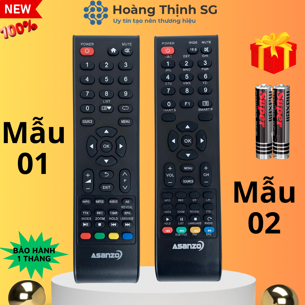 Remote điều khiển tivi Asanzo Mẫu 01, điều khiển TV Asanzo Mẫu 02 - Tặng kèm pin