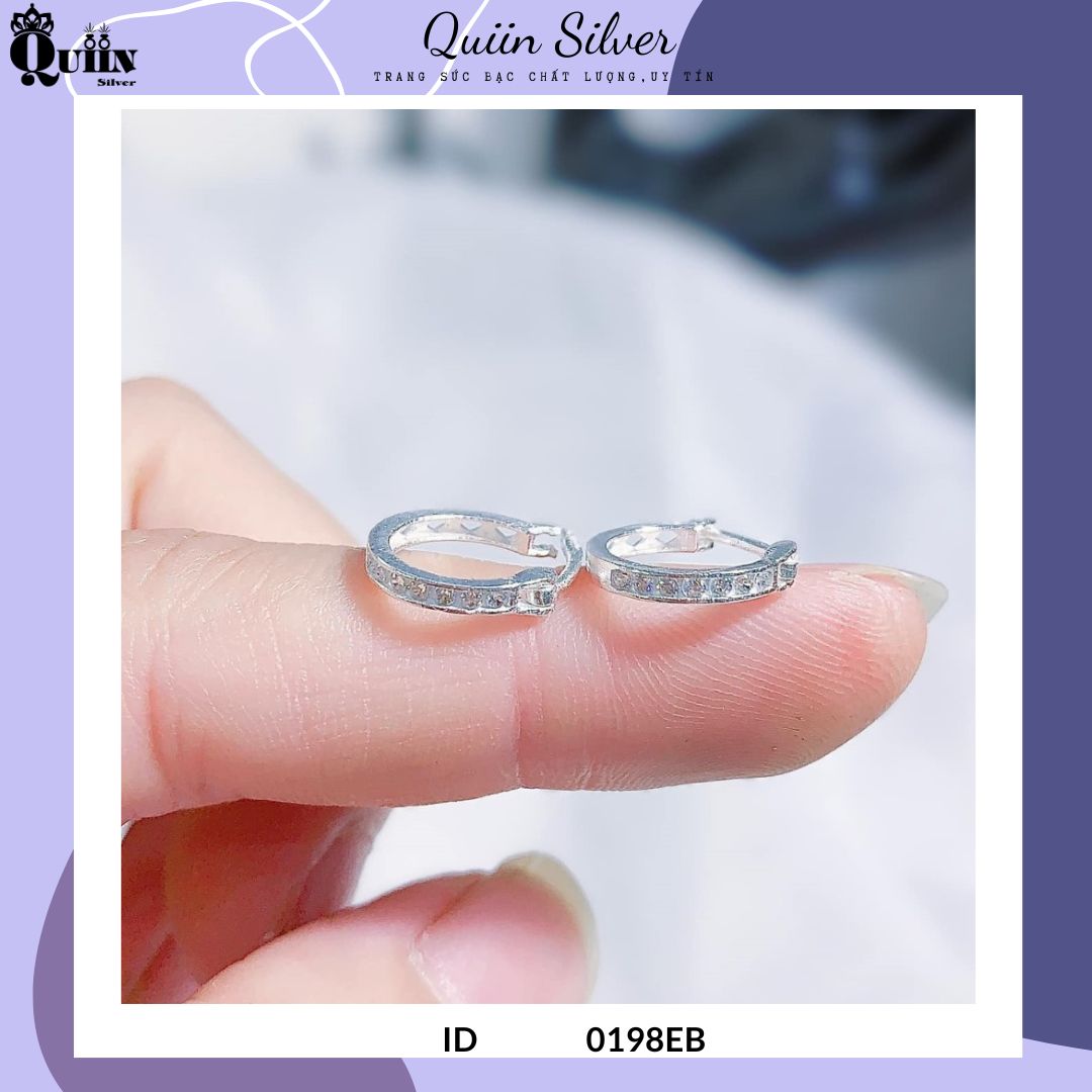 Bông tai/khuyên tai bạc ta, bạc s925 quiin - khuyên bấm 1 hàng đá dành cho bé gái 0198eb