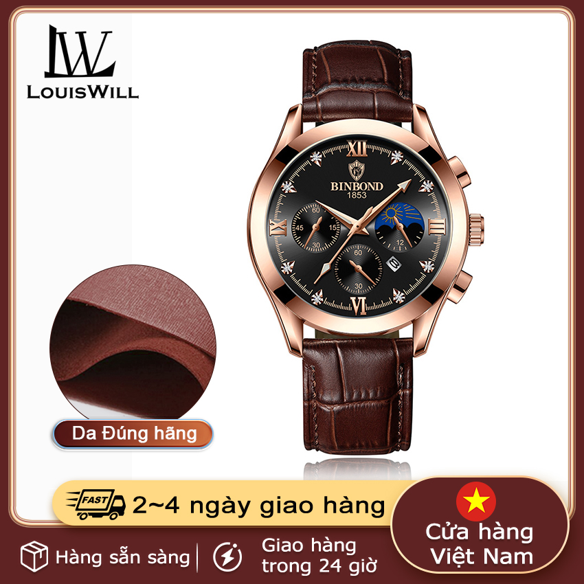 LouisWill Đồng hồ nam Đồng hồ đeo tay thạch anh Đồng hồ chống nước Con trỏ dạ quang Đồng hồ đeo tay