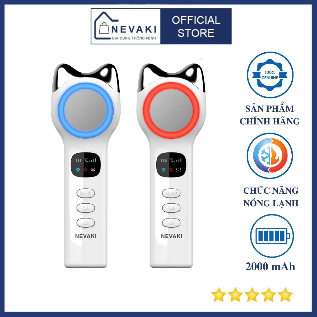 Máy đẩy tinh chất nóng lạnh Nevaki kết hợp công nghệ ánh sáng sinh học xanh, đỏ giúp da săn chắc, trẻ hóa, tươi sáng