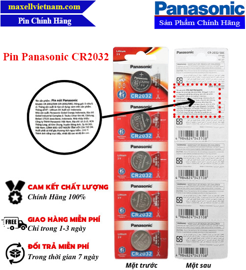 Pin nút áo CR2032 cao cấp Panasonic lithium 3V