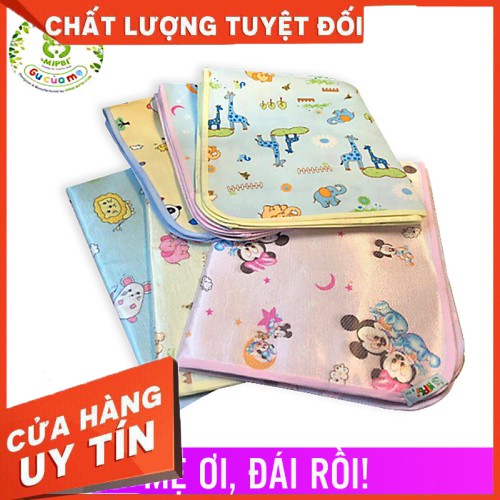 Chiếu chống thấm 4 mùa Mipbi hai mặt hạ đông in hoạ tiết dễ thương. Tấm lót chống tràn cho bé