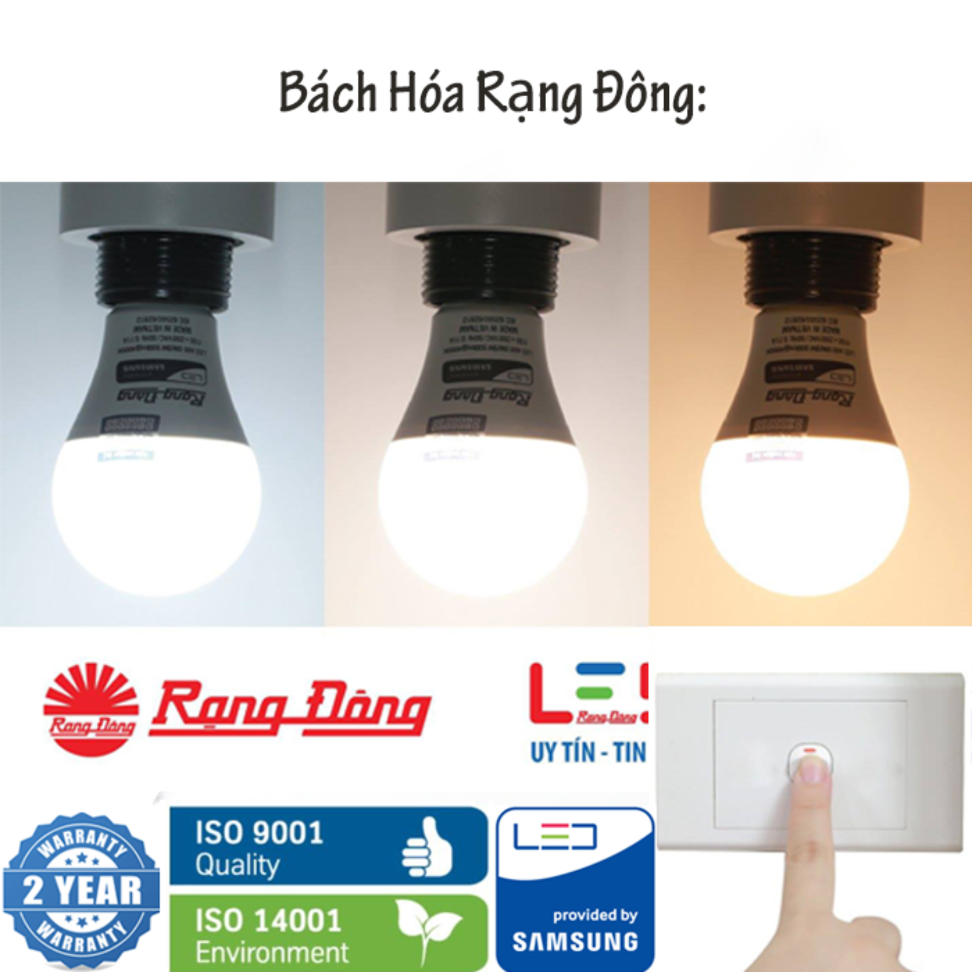 Bộ 6 bóng đèn led đổi 3 màu 7w rạng đông - samsung chipled