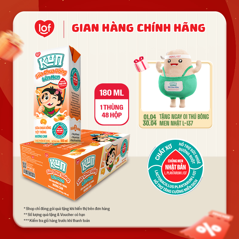 Sữa chua uống KUN vị cam thùng 48 hộp x 180ml