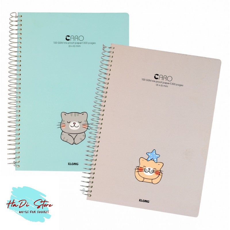 KLONG Sổ lò xo đơn CARO size A4 kích thước (6x6)mm - 300trang (MS:591)