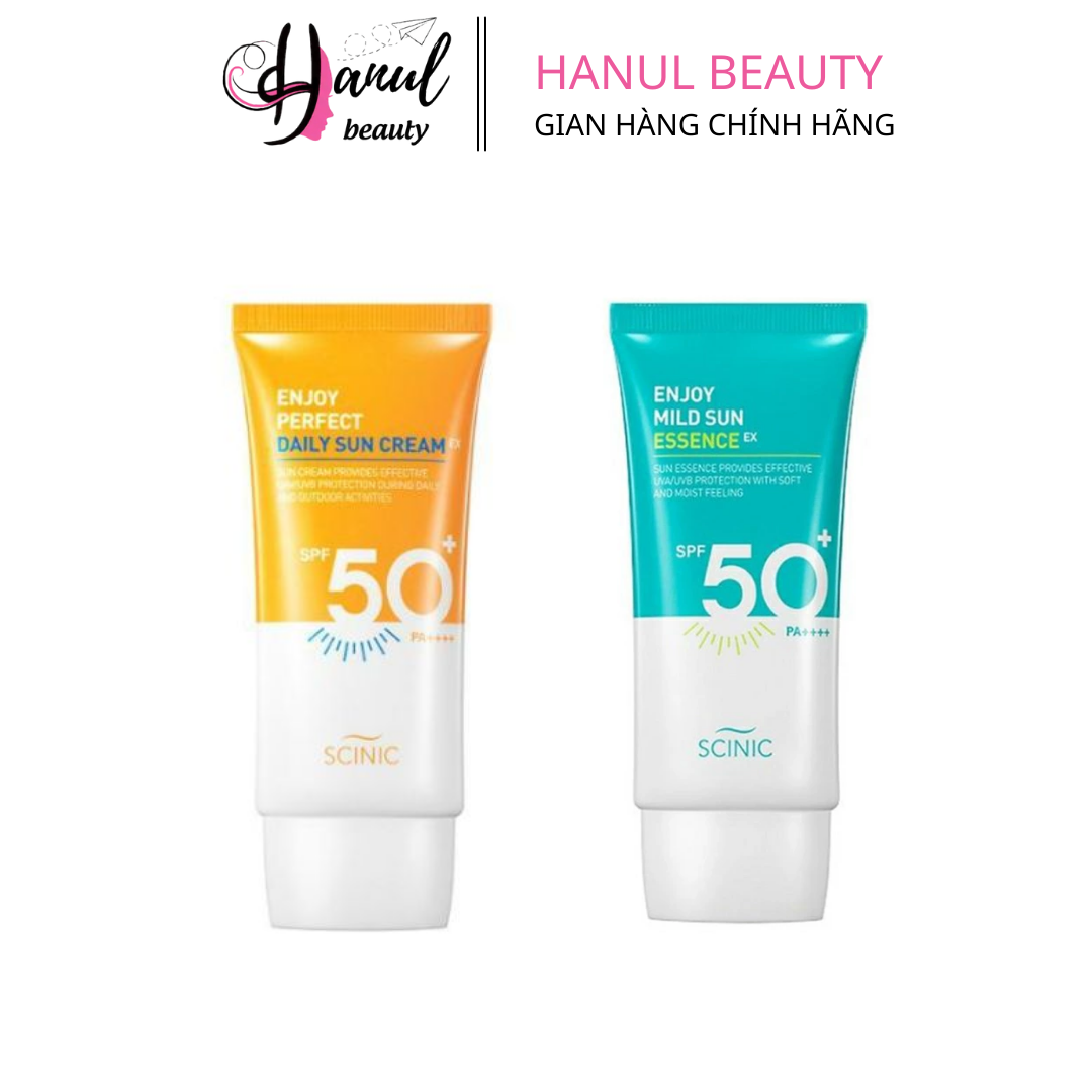 Kem chống nắng scinic enjoy super mild sun essence và enjoy perfect daily sun cream spf50+ pa++++ hàn quốc
