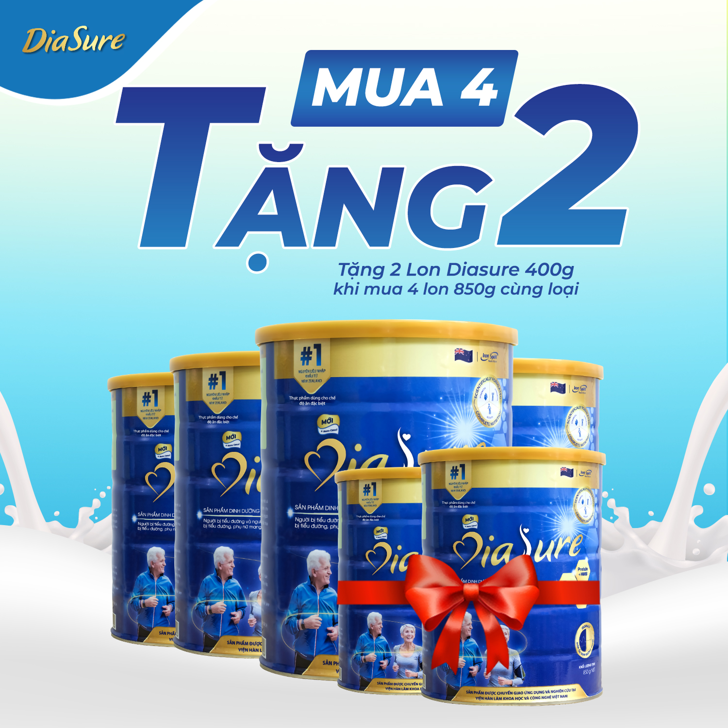 Sữa Non Diasure 850G (NEW) bổ sung thêm Nano Canxi, Omega3, Protein HMB  (Mua 4 tặng 2 hộp 450G)-Sữa dành cho người tiểu đường