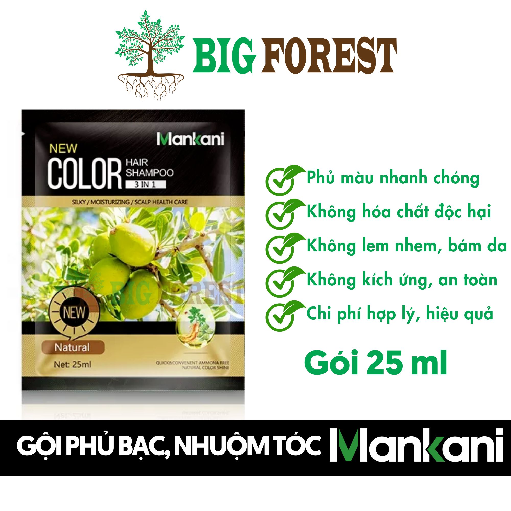 Gói lẻ  Dầu gội phủ bạc thảo dược hữu cơ, nhuộm tóc Mankani Chính Hãng
