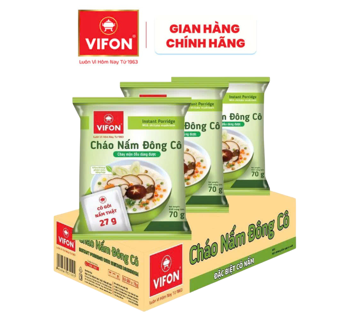 Cháo Nấm Đông Cô VIFON Có Nấm Thật 70g/ Gói