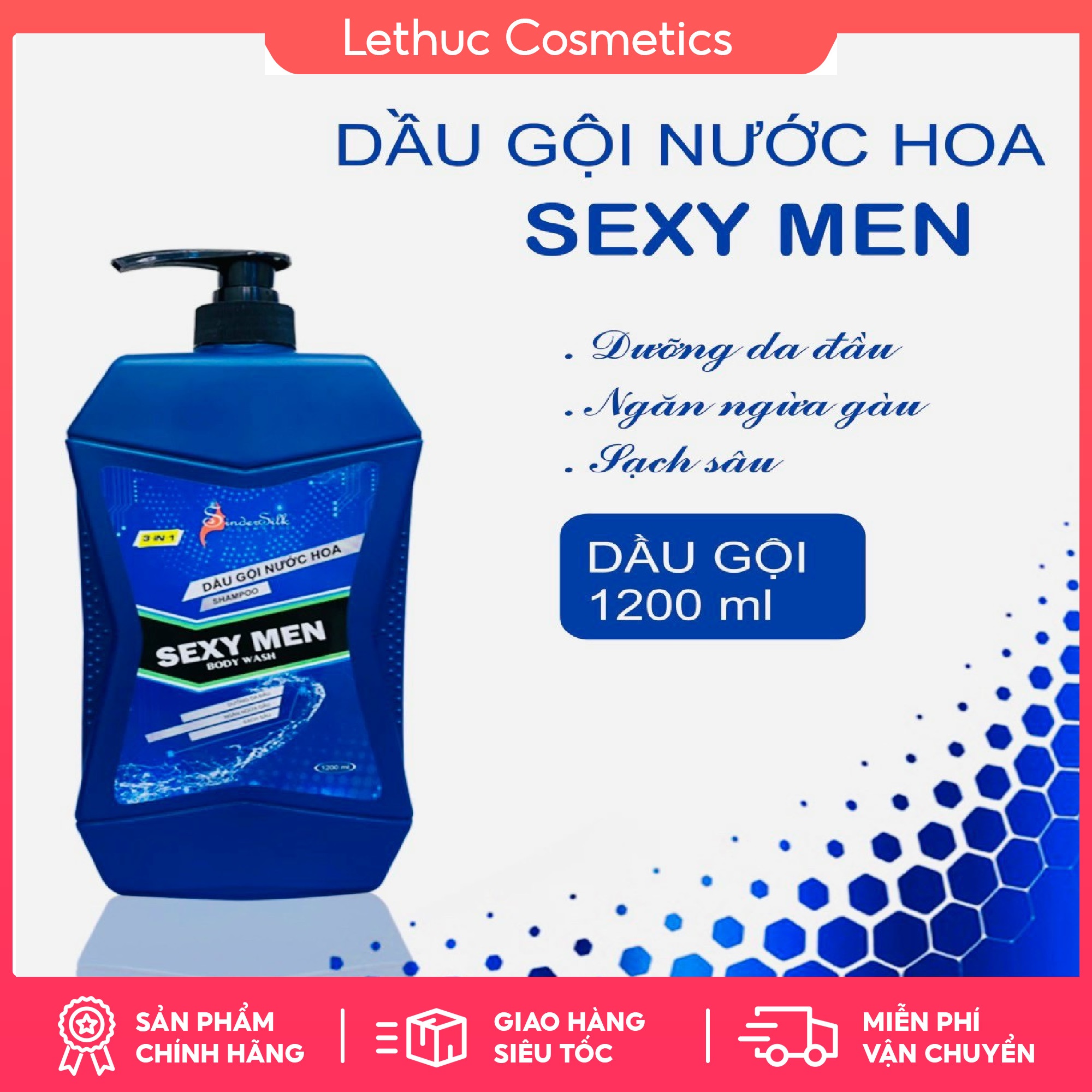 [SINDER SILK] Dầu gội nước hoa Nam SEXY MEN 3in1 dung tích 1200ml thơm ngát, quyến rũ