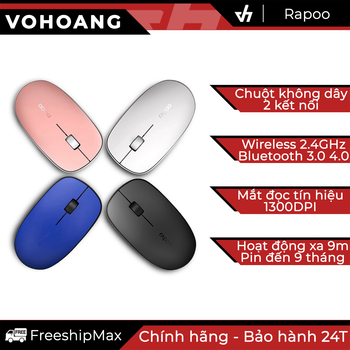 Chuột không dây Rapoo M200 silent 2 chế độ kết nối Wireless / Bluetooth