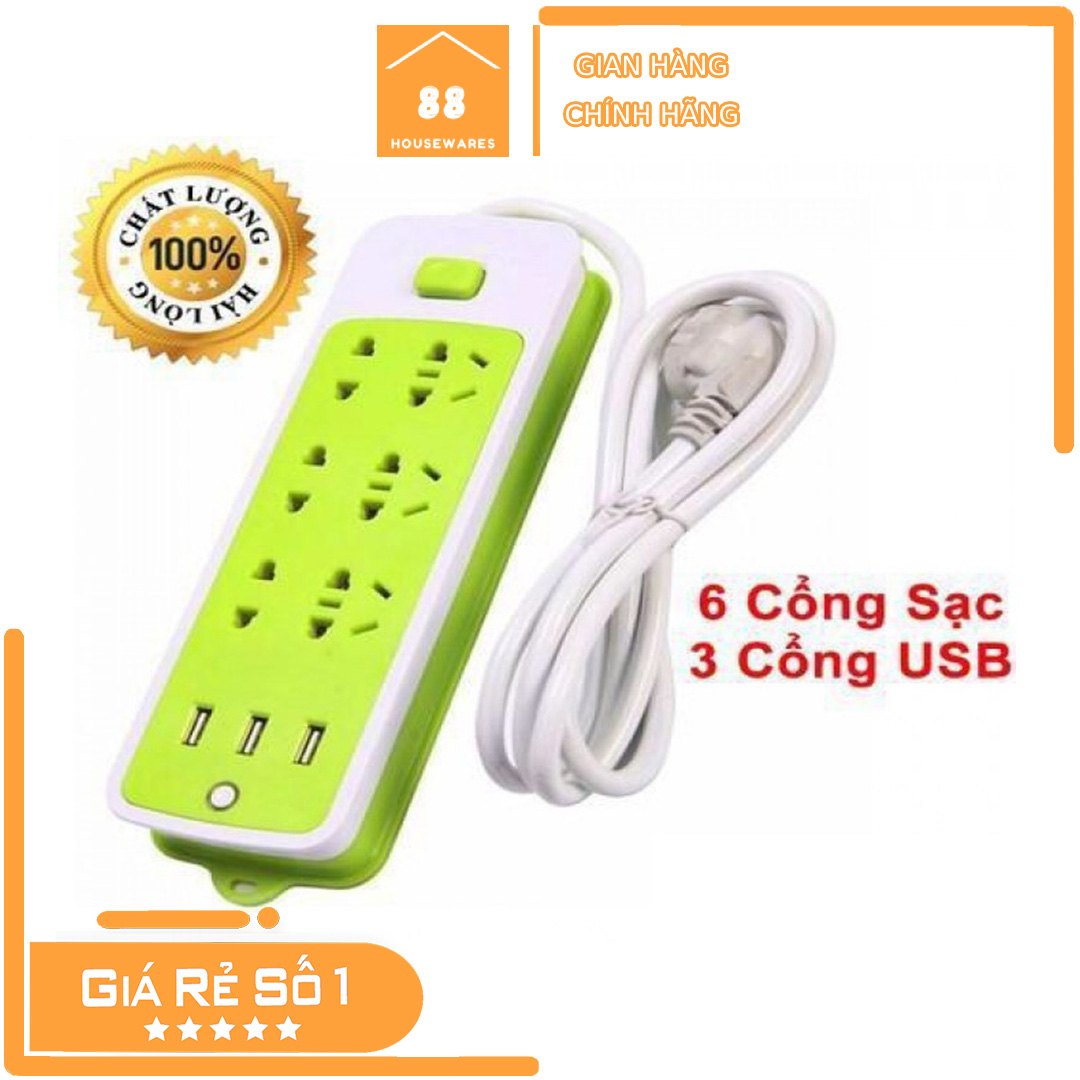 Ổ điện đa năng, chống giật 3 cổng usb và 9 ổ cắm.