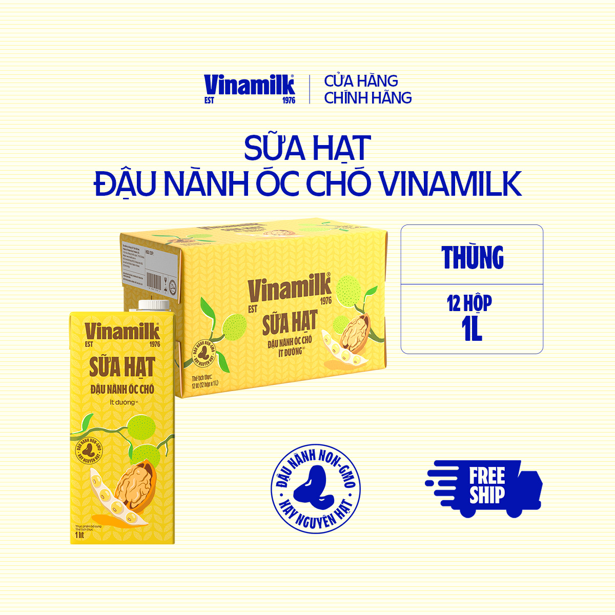 Sữa đậu nành Vinamilk hạt Óc chó - Thùng 12 Hộp 1L