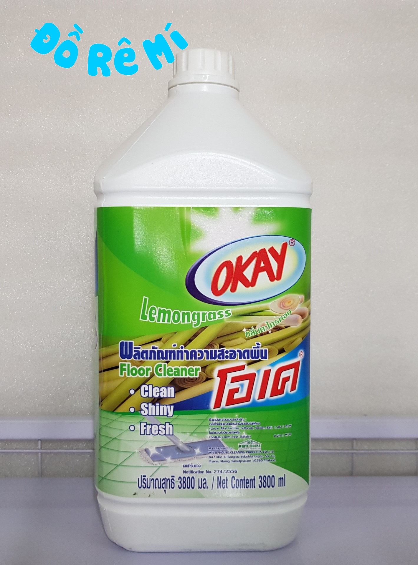 [HCM]Nước lau sàn Okay 3800ml Thái Lan - Màu xanh thơm hương cây sả