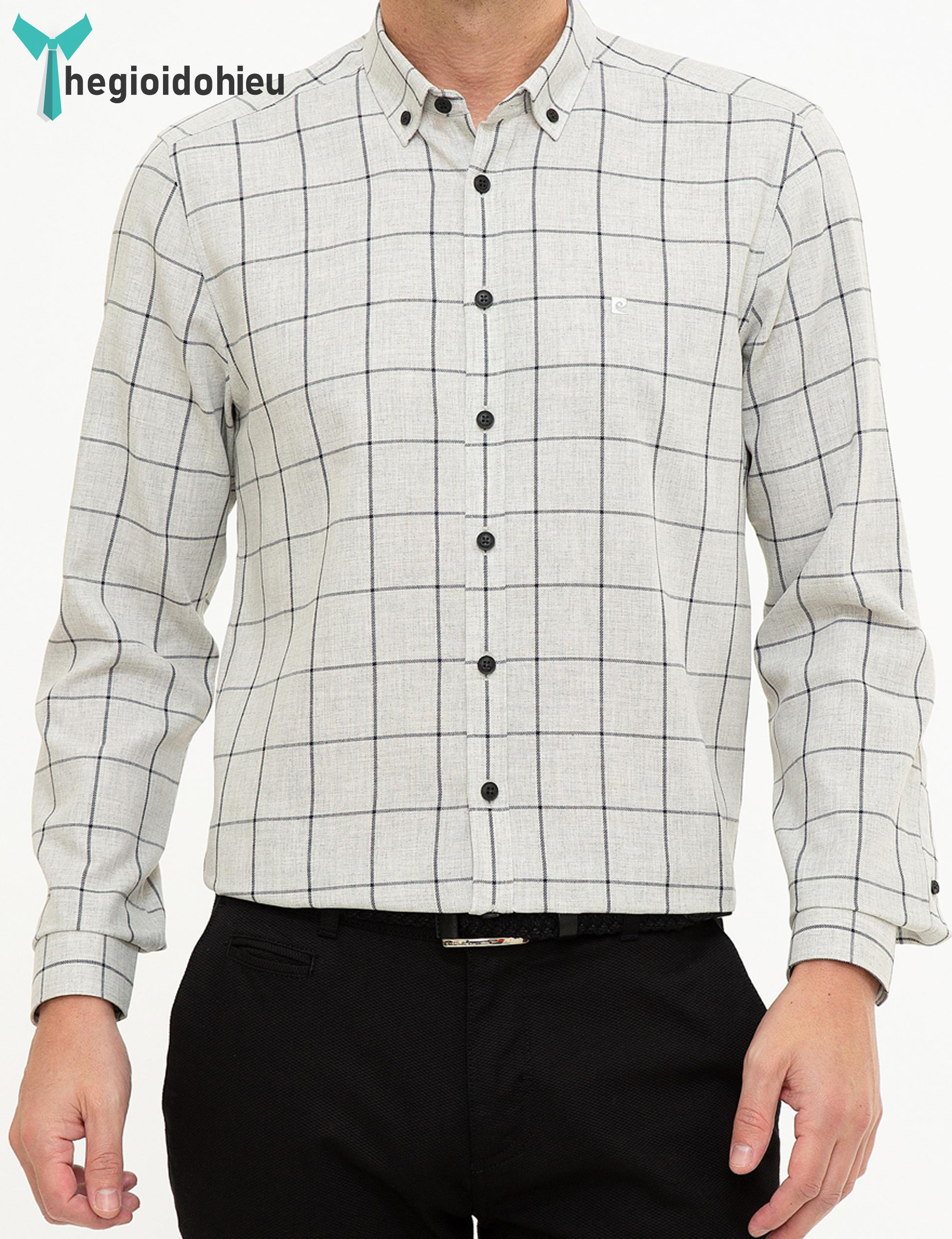 (Mẫu Mới 2024) Áo sơ mi nam dài tay Pierre Cardin PCLShirt148 (Xám nhạt caro) - Hàng nhập khẩu - Không túi