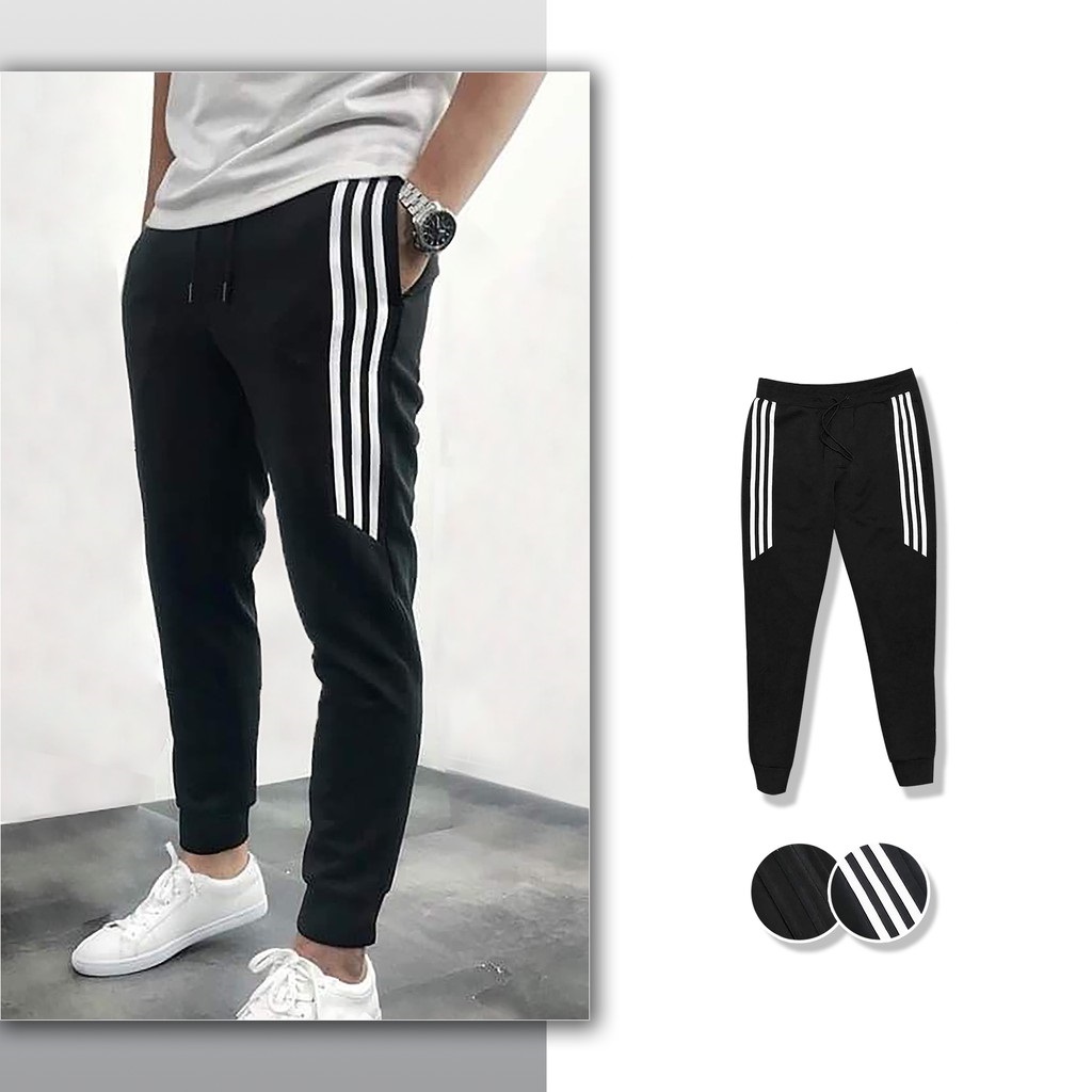 Quần Thể Thao Jogger Thun Nam Nữ Phối 3 Sọc Bo Thun Dày Dặn Mềm Mịn Thoáng Mát