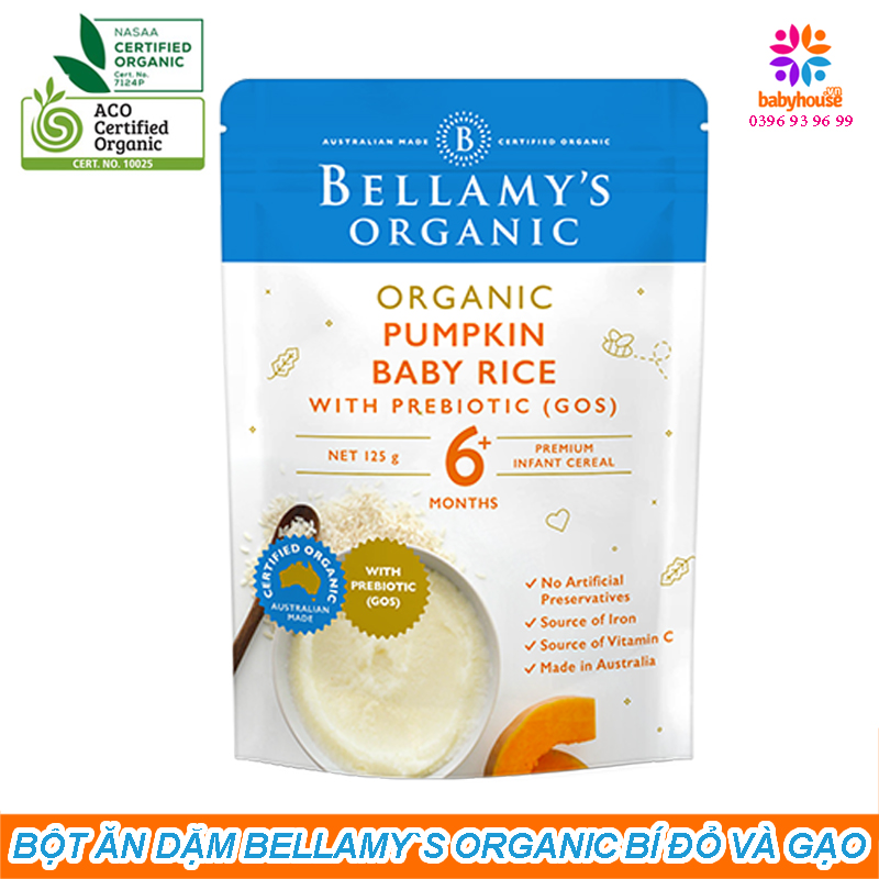 Bột ăn dặm hữu cơ bellamy`s organic bí đỏ và gạo