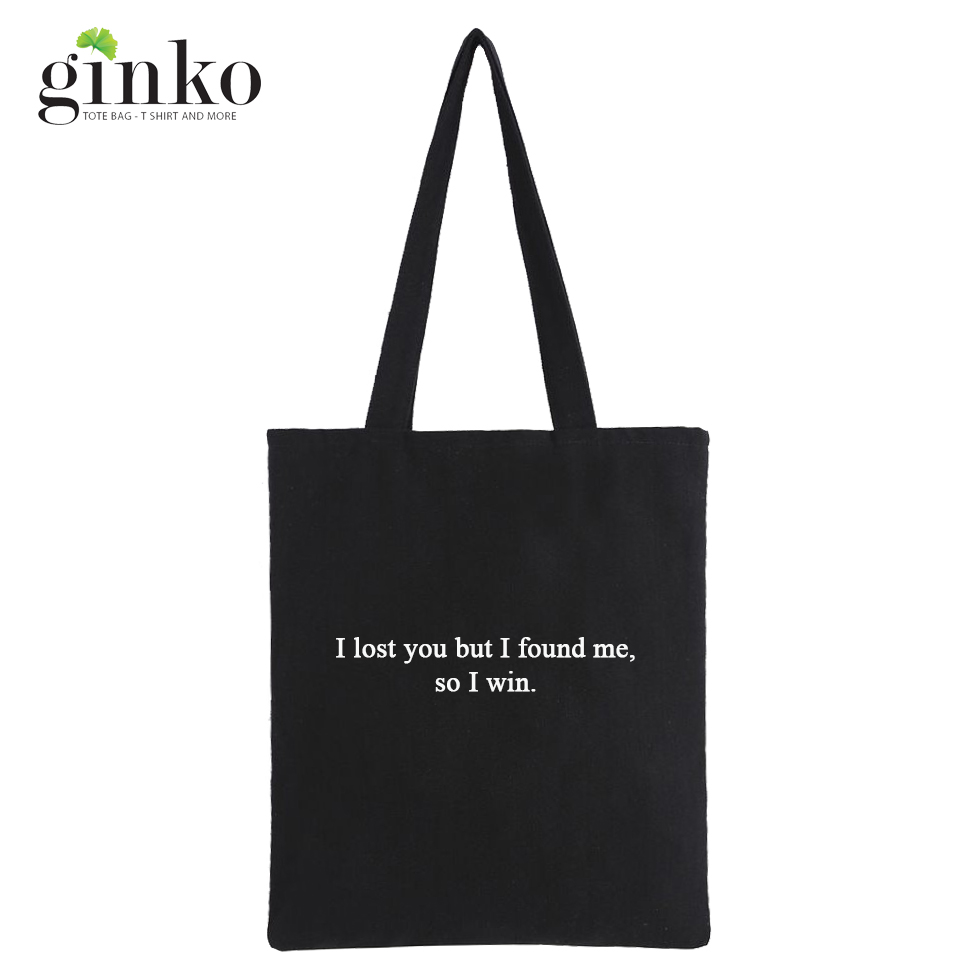 Túi vải tote Ginko dây kéo phong cách Hàn Quốc in quote (Nhiều mẫu)