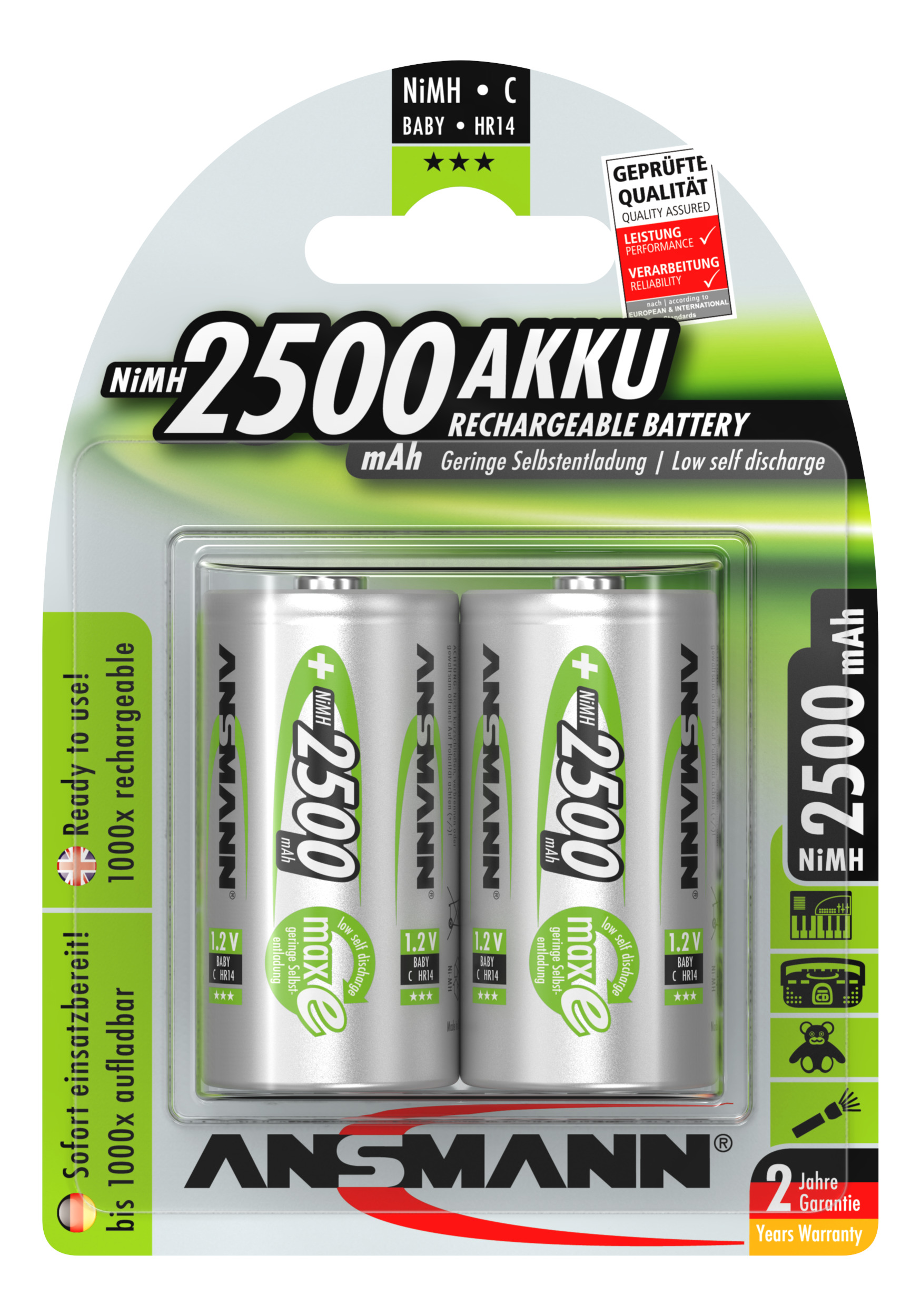 Vỉ 02 pin trung sạc ansmann c2500