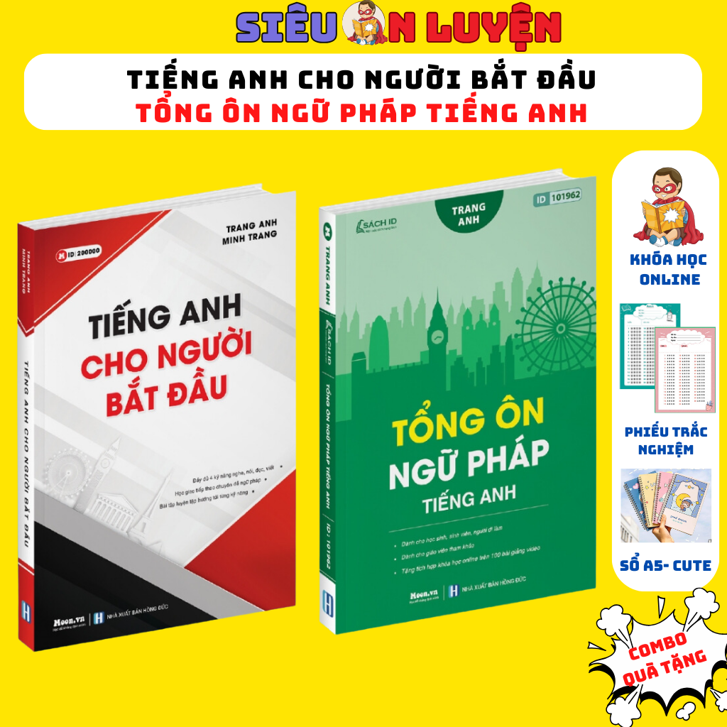 Sách- combo tiếng anh cho người mới bắt đầu và tổng ôn ngữ pháp tiếng anh- tặng kèm khóa học video bài giảng