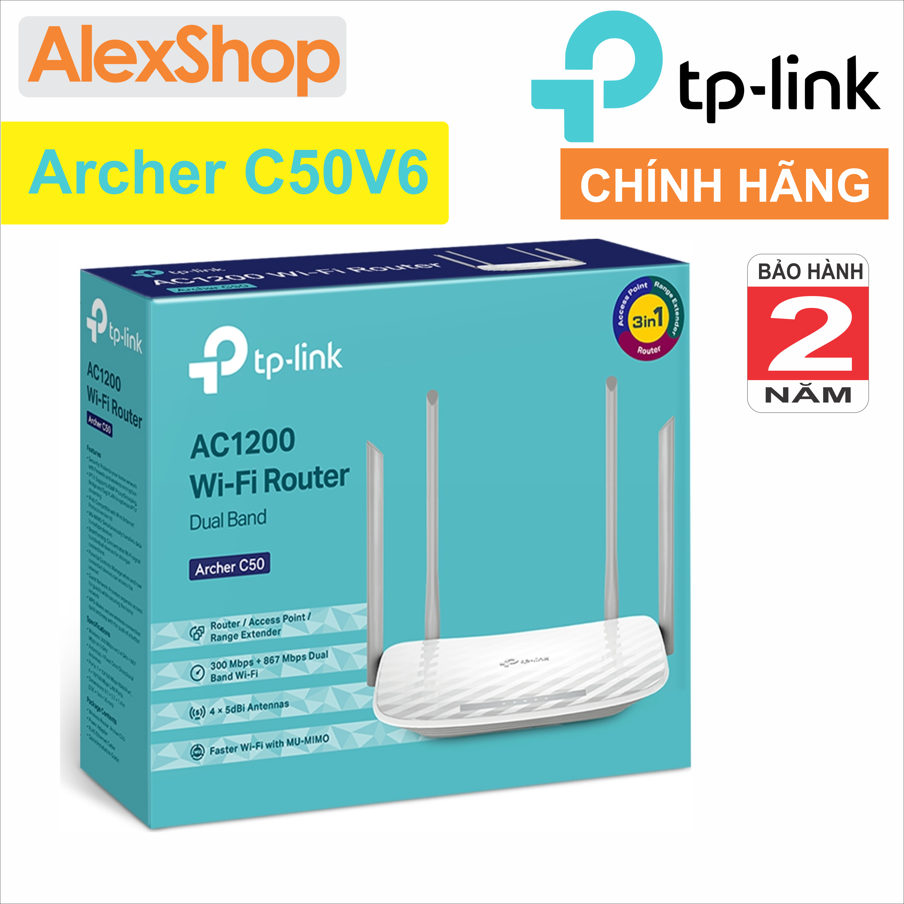 TP-Link Archer C50 v6 Băng Tần Kép 1200M Hàng Phân Phối Chính Thức - BH 24 Tháng