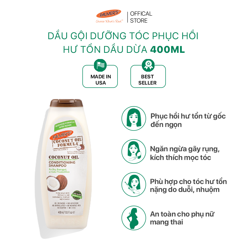 Dầu gội dưỡng tóc phục hồi hư tổn dầu dừa Palmer’s 400ml