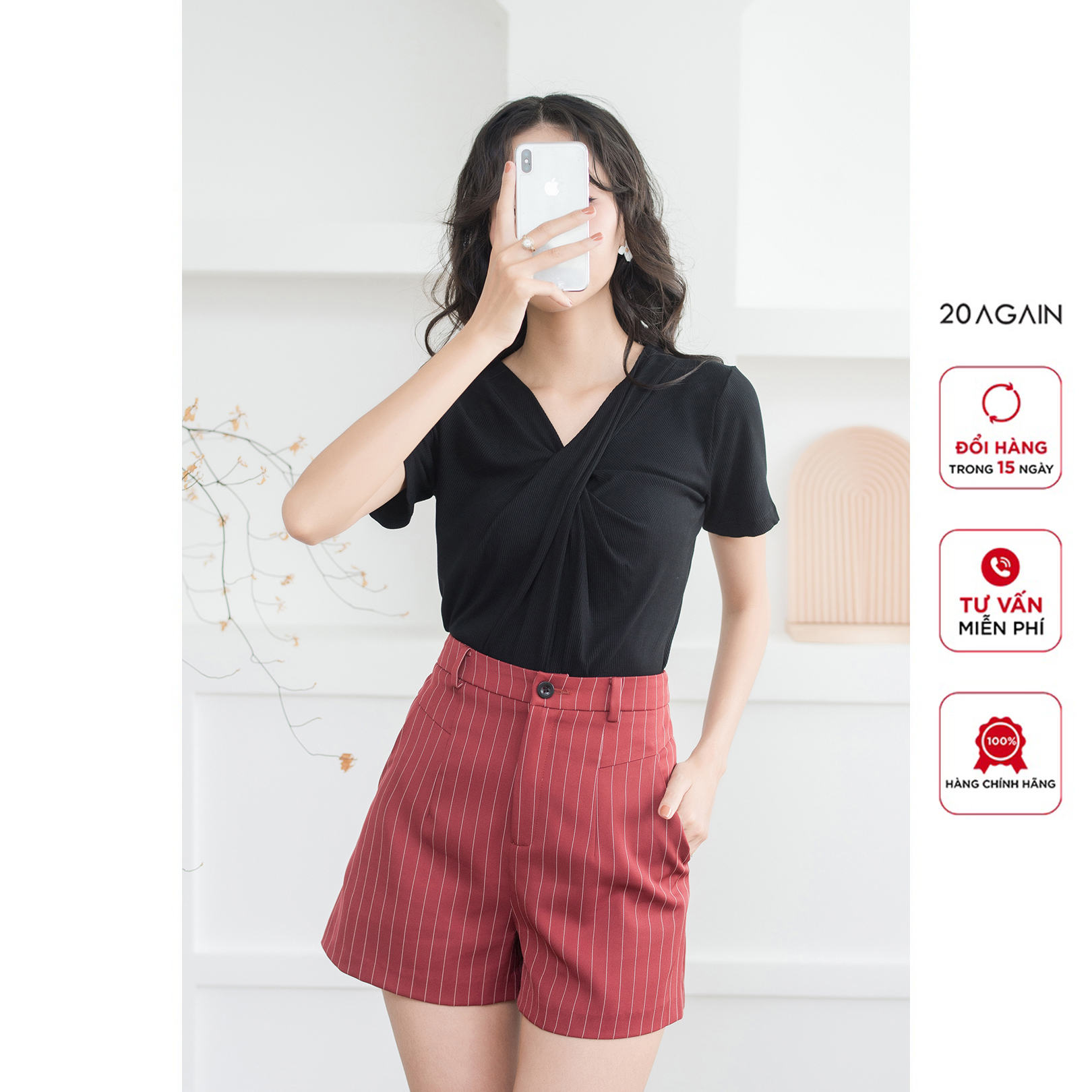 Quần short bộ thiết kế túi chéo basic 20AGAIN thoải mái, năng động SBA2420