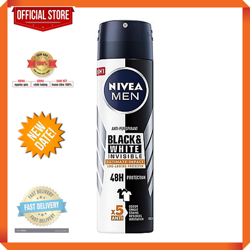 Xịt khử mùi toàn thân, ngăn mùi nivea black&white 150ml