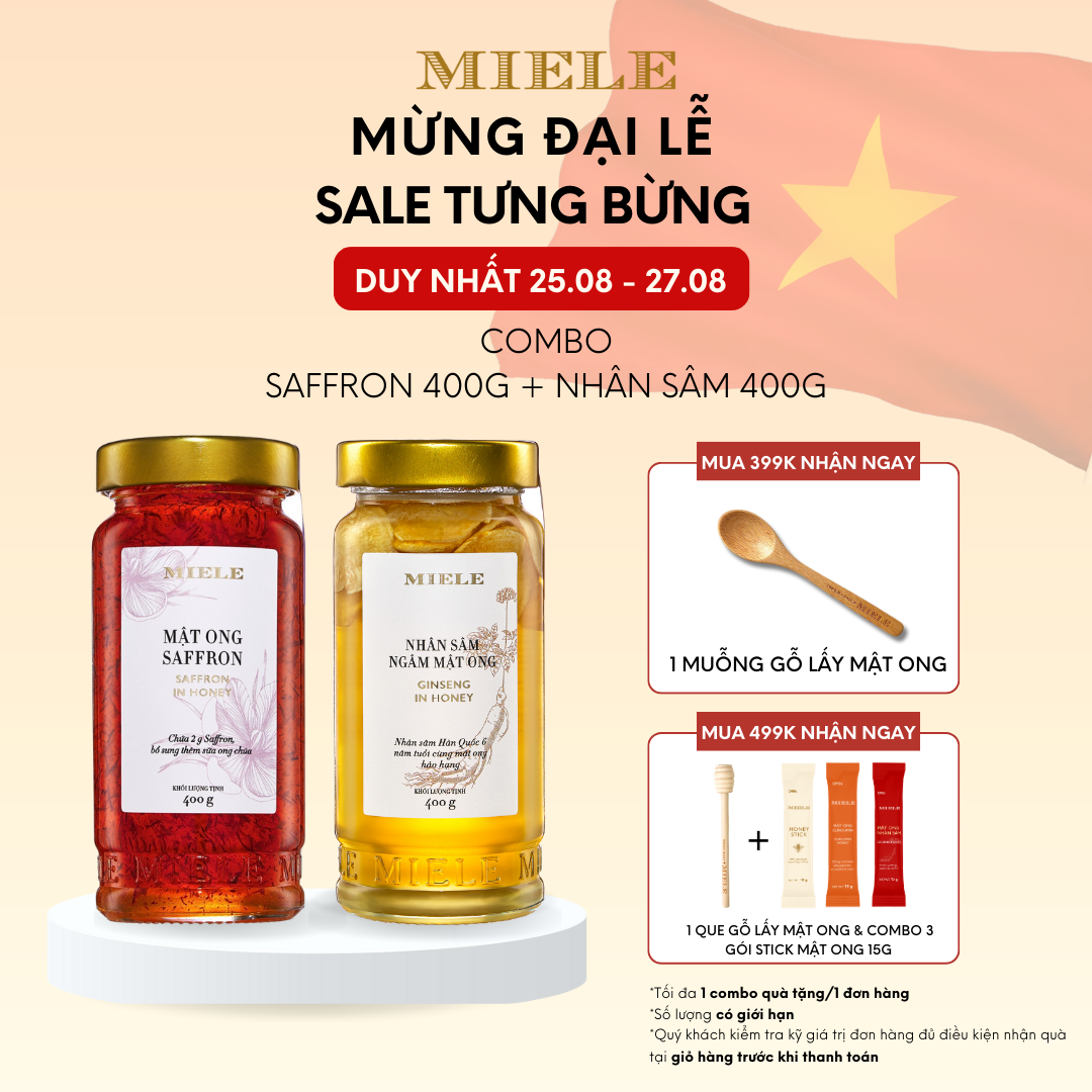 Combo: mật ong saffron 400g + mật ong nhân sâm 400g