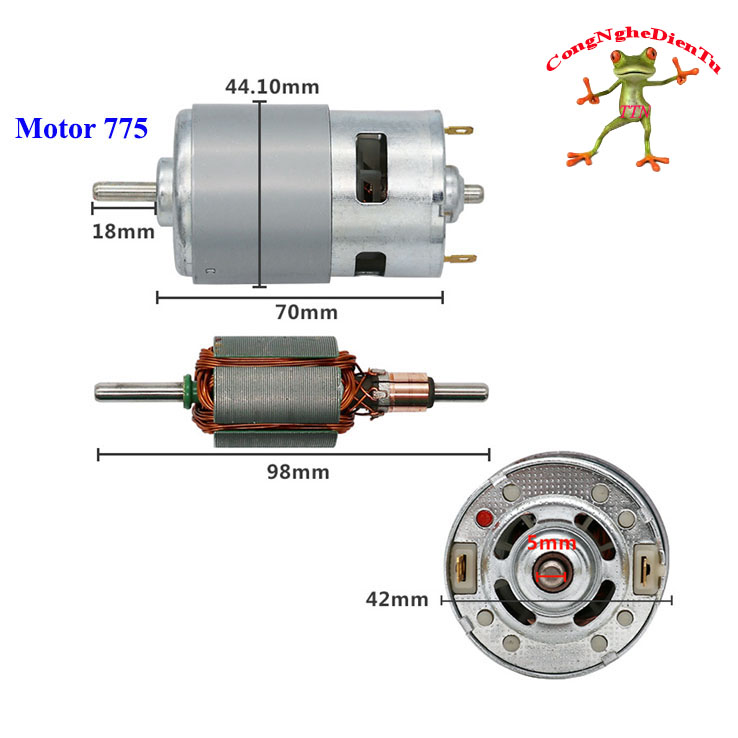 Motor 775 trục tròn 12v - 24v có bạc đạn