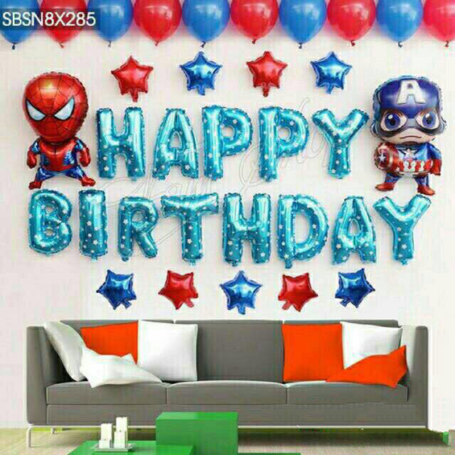 [HCM]Set bóng trang trí sinh nhật người nhện cho bé trai - Tặng kèm bơm và keo dán