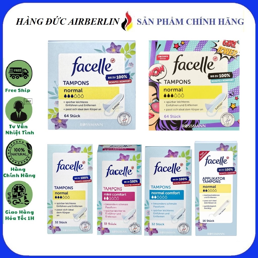 Băng vệ sinh Tampon Facelle Đức đầy đủ size