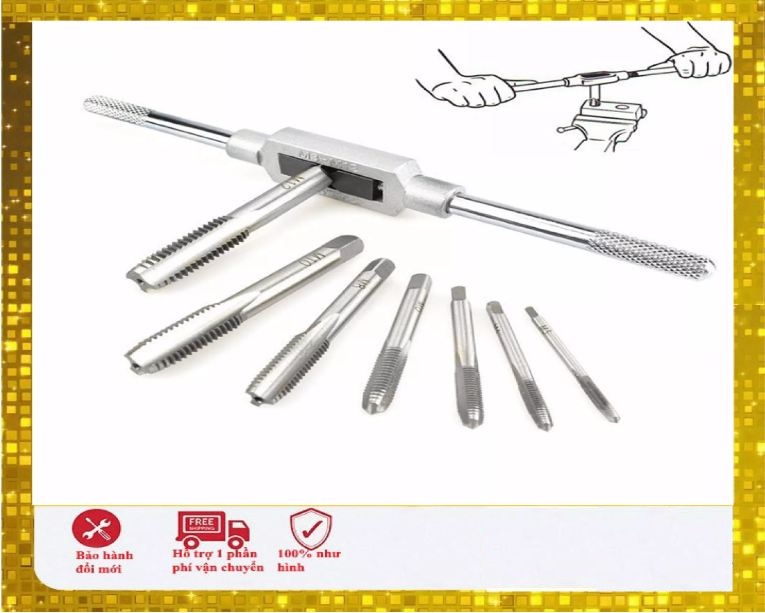 Bộ 7 mũi taro ren trong + Tay quay taro M3 - M12 dài 190mm