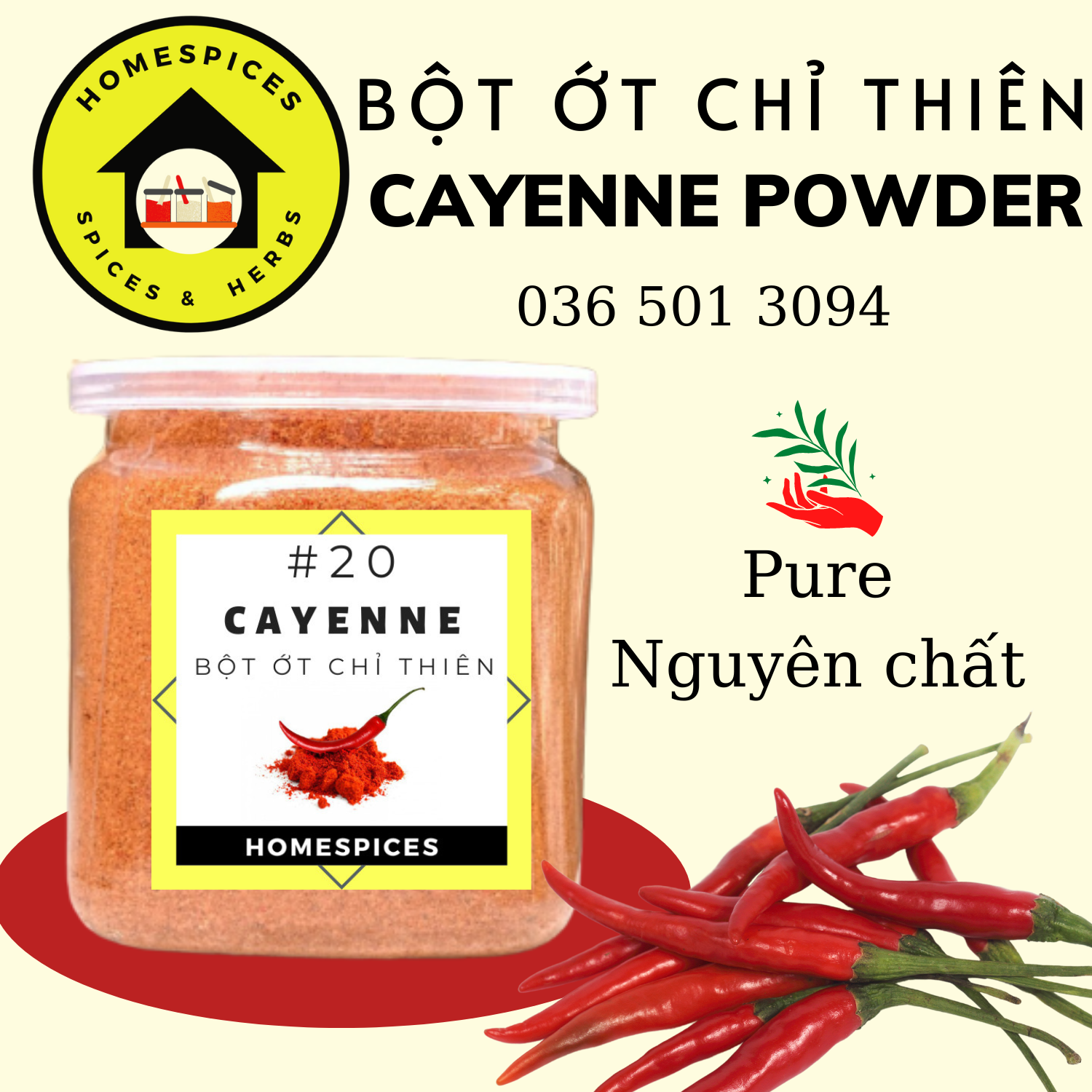Bột ớt chỉ thiên siêu cay - Cayenne Powder siêu cay nhập khẩu HOMESPICES gia vị của mọi nhà
