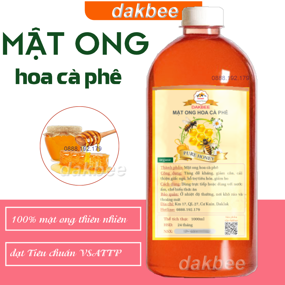 1 LÍT (1300 gr) - Mật ong rừng hoa cà phê nguyên chất Daklak - tăng cường sức khỏe, sức đề kháng, cam kết chất lượng - coffee blossom honey - natural organic honey - mat ong hoa ca phe nguyen chat [dakbee] - [GIÁ SẬP SÀN]